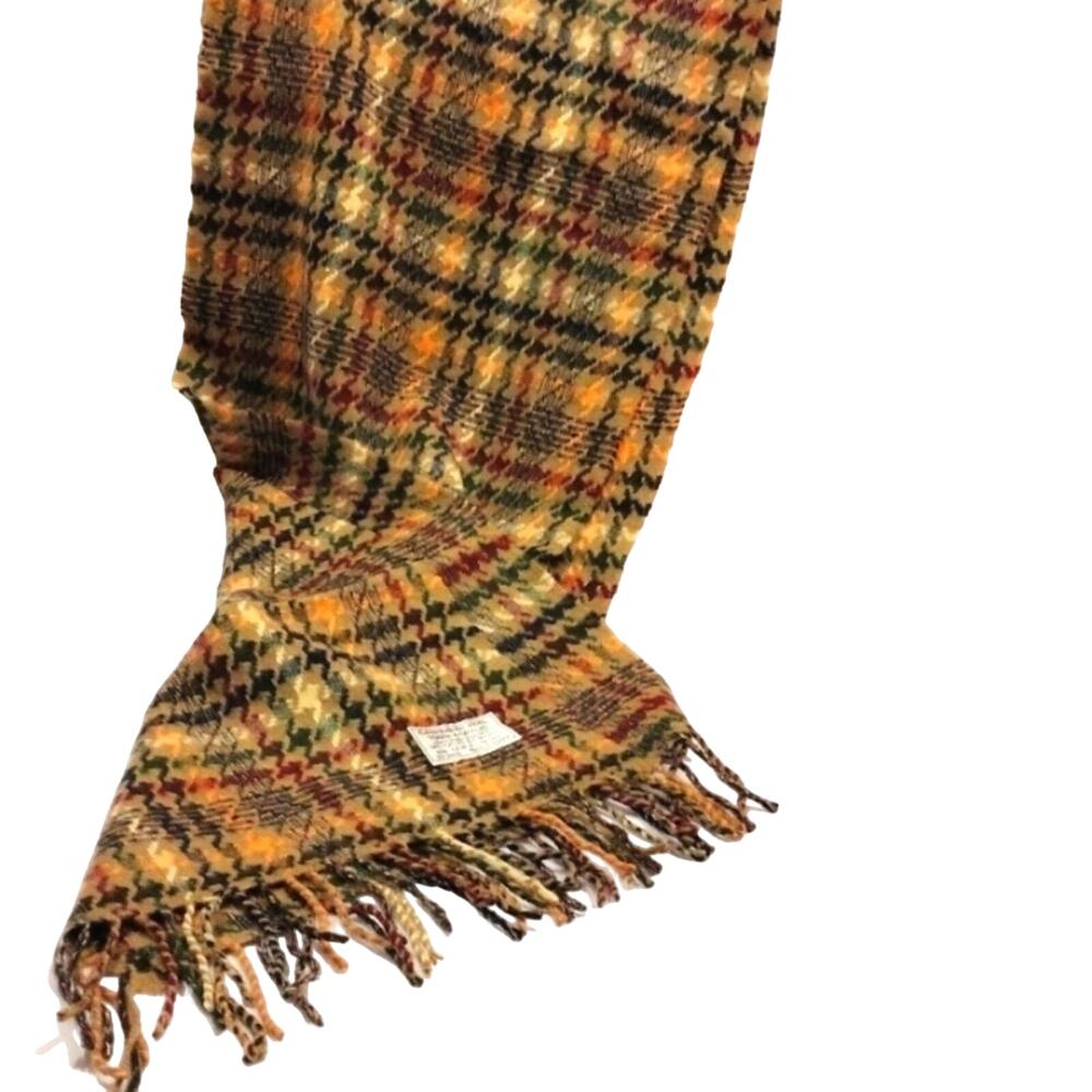 Cashmere Feel Nova Check Acrylic Scarf‎ 72x12 Yellow Black Plaid Fringed Classic